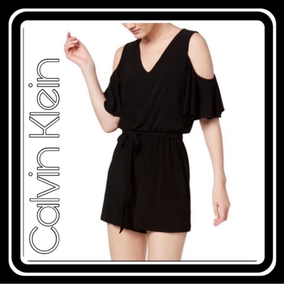 Calvin Klein Pants - Calvin Klein Romper Shorts Womens Size 12 Black Short Sleeve Cold Shoulder EUC